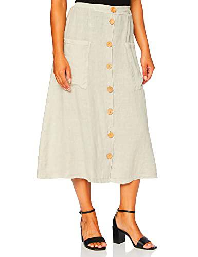 Bonamaison Long Buttoned Skirt with Pockets and Elastic Waistband Falda