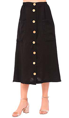 Bonamaison Long Buttoned Skirt with Pockets and Elastic Waistband Falda