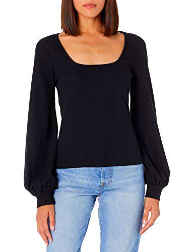 The Drop Top para Mujer @lucyswhims Top con Mangas Globo y Escote Cuadrado, negro, XS