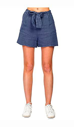 Bonamaison Shorts de Puro Lino con cinturón, Marina, L Womens