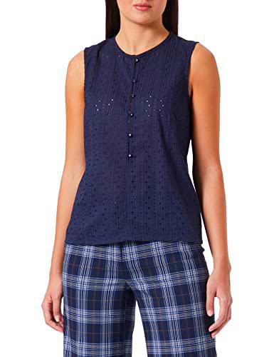 People Tree Lina Broderietop Top, Azul Marino, 40 para Mujer