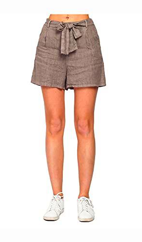 Bonamaison Shorts de Puro Lino con cinturón, Taupe Claro, S Womens