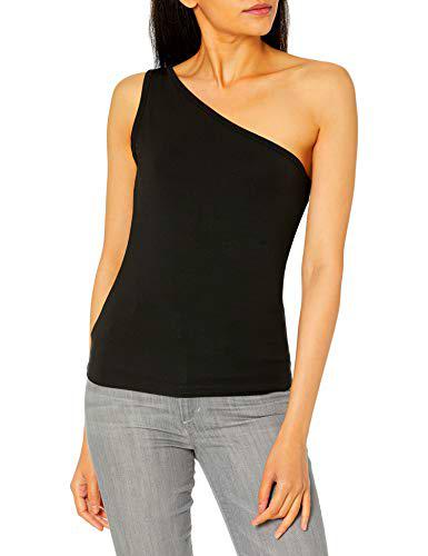 The Drop Payton Top Asimétrico Entallado con Hombro Descubierto para Mujer, Negro, M