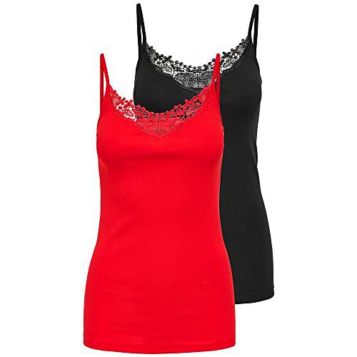 Only Onlkira Life Lace-Juego de 2 Unidades Top, High Risk Red/Pack:Black