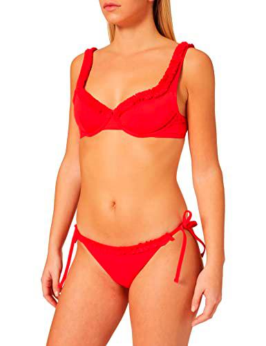 Iris &amp; Lilly Conjunto de Bikini Acolchado con Volantes Mujer, Rojo, 38