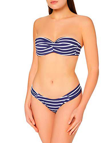 Iris &amp; Lilly Conjunto de Bikini Mujer, Azul Marino, Rayas, 36