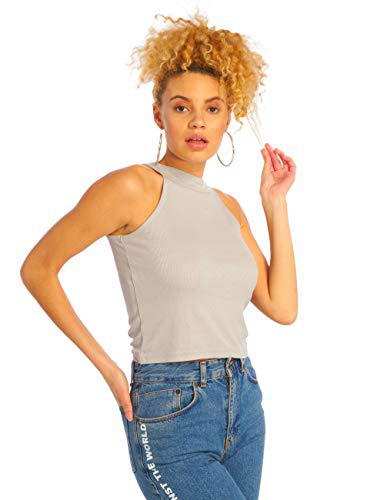 Urban Classics Rib Turtleneck Cropped Top, Gris (Grey 00111)