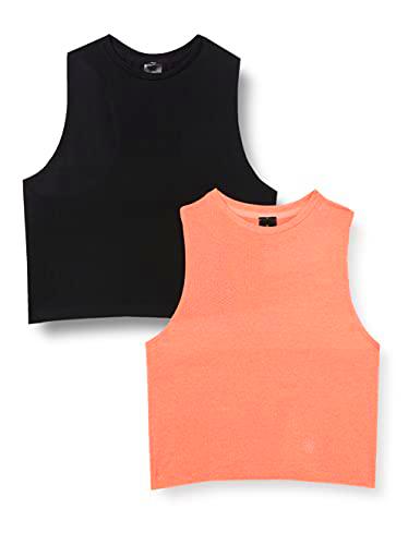 AURIQUE Top sin Mangas Mujer, Pack de 2, Negro/Rosa Asalmonado, 42