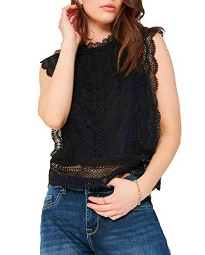 Only ONLKARO S/L Lace Top WVN Camiseta sin Mangas, Black