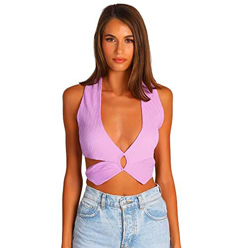 OW COLLECTION Feya Crop Top, Violeta, XS para Mujer