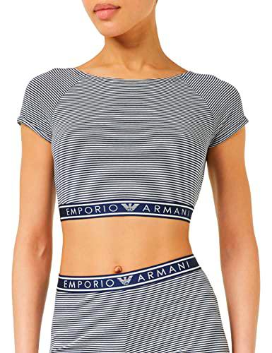 Emporio Armani Crop Top Imprested Cotton, Marino/Yogurt Str