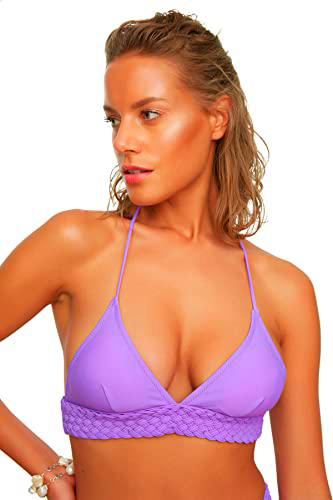 Trendyol Macreme-Bikini Triangular detallado Top, Morado