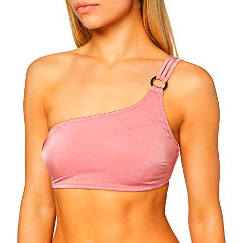 Iris &amp; Lilly Top de Bikini Acolchado con un Hombro al Descubierto Mujer, Rosa, L