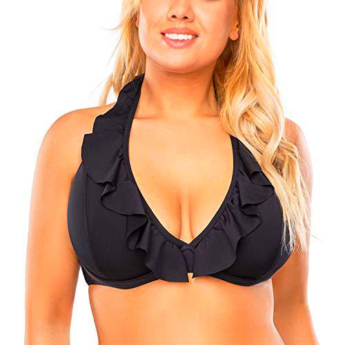 Vivisence Top De Bikini Sin Relleno Liso para Mujeres 3220, Negro,95F