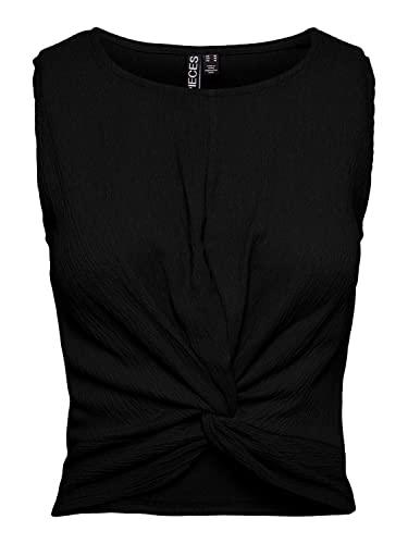 PIECES Pcluna SL Knot Top Sa BC, Negro, L para Mujer