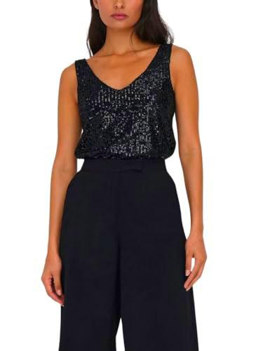 ONLY Onlana S/L Cuello en V Lentejuelas Top Jrs, Black/Detail:Black Sequins