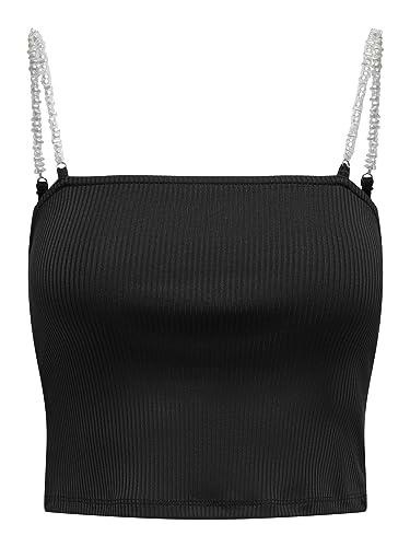 ONLY Onlunina Life S/L Pearl Top Jrs Crop, Negro, Mujer