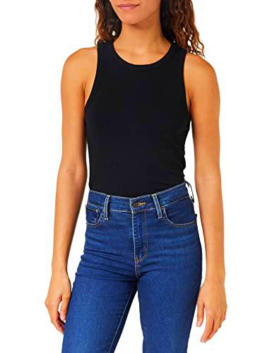 Tommy Hilfiger Mujer Top Slim 5X2 Rib Stretch, Negro (Black), XXS