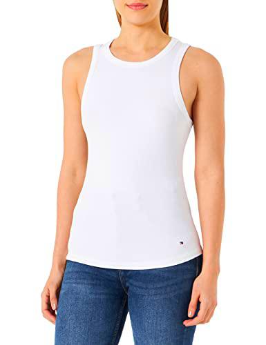 Tommy Hilfiger Mujer Top Slim 5X2 Rib Stretch, Blanco (Th Optic White), L