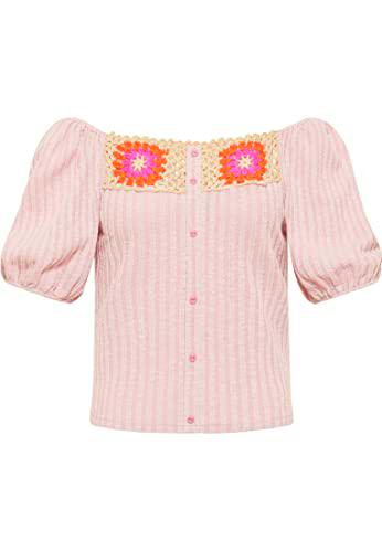 myMo Top con Inserciones de Ganchillo, Rosa, S para Mujer