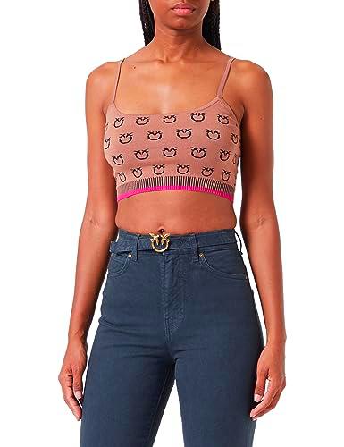 Pinko Cobo Top Tubico Logo Birds Camiseta, Cz3_Cammello/Nero