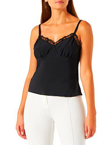 Pinko Trisha Top Crepe de Chine Camiseta, Z99_Negro Limousine