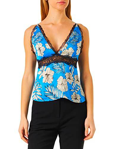 Pinko Trovato Top Jaquard Estampado Fio Camiseta, TBN_Turquesa/Burro/Negro