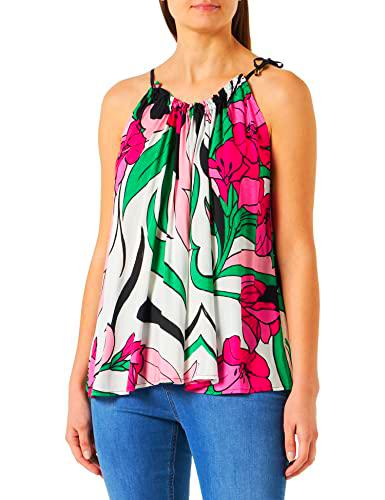 Pinko Tenuto Top Tela Fluida Estampado Camiseta, ZPA_Multi Black/Fucsia