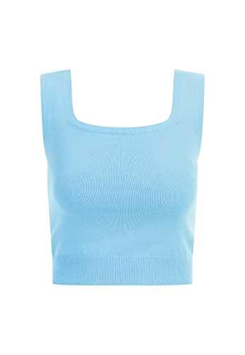 myMo Top de Punto Camiseta, Azul Claro, S para Mujer