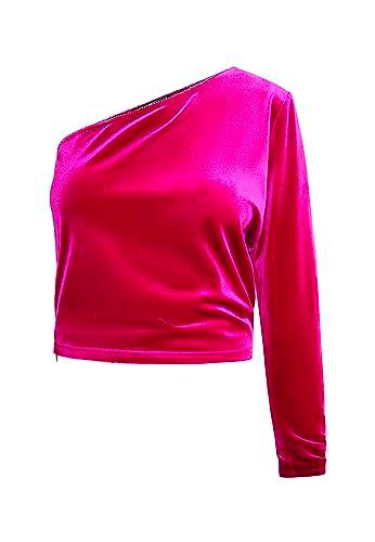 aleva Top con un Solo Hombro, Rosa, M para Mujer