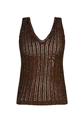 faina Top de Punto con Efecto Hilo Camiseta, Negro y Dorado