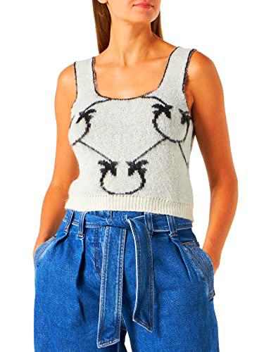 Pinko Laurie Top Mixto Alpaca Light Camisa Cami, Dz0_Crema/Negro