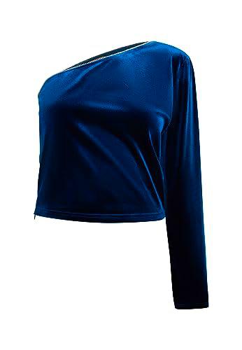 carato Top con un Solo Hombro, Azul, S para Mujer