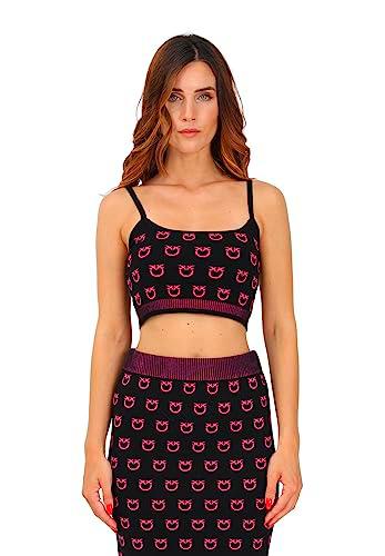 Pinko Cobo Top Tubico Logo Birds Camiseta, Zw1_Nero/Fuxia