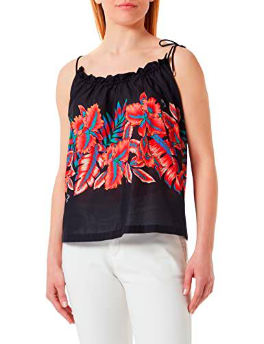 Pinko Tenuto Top Muselina Estampado Riga Camiseta, Zr3_Mult.Black/Red